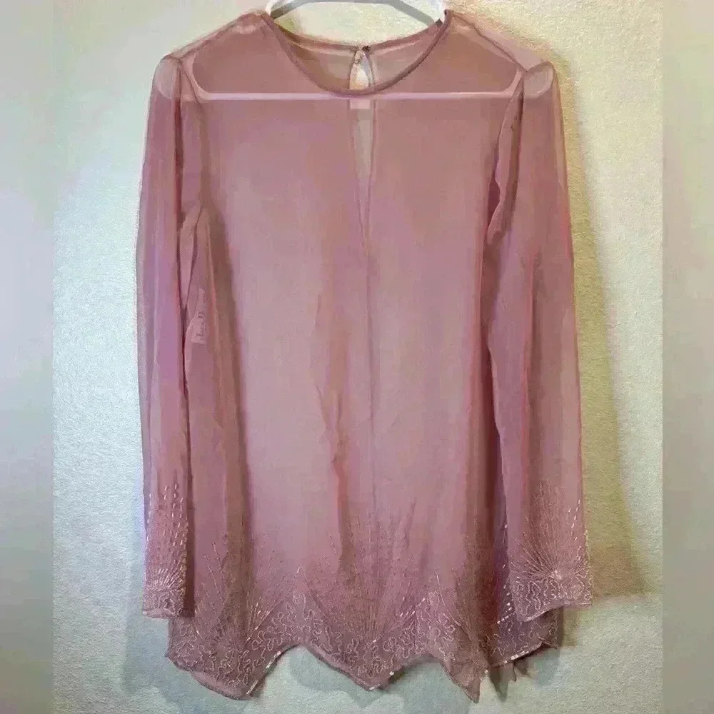 Vintage Jack Bryan Pink Sheer Beaded Top‎ Size M